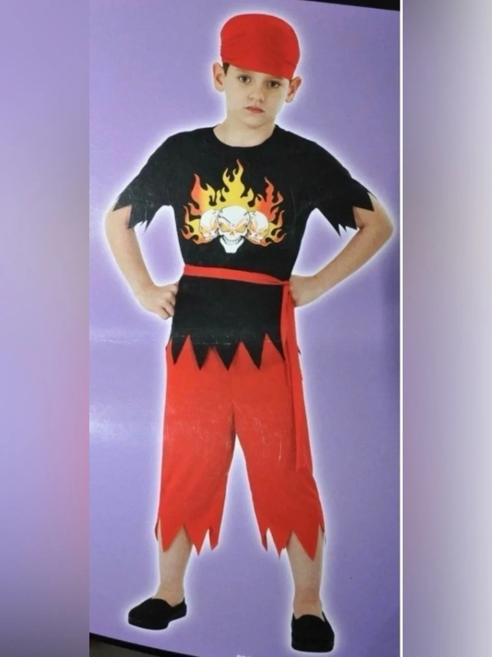 Classic Pirate kids Costume , Size Large 12-14,Red Black Shirt, Pants, Bandana